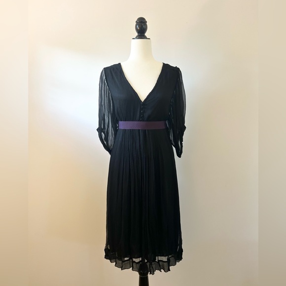 Vero Moda SILK Black Chiffon Dress, Empire, Full Skirt, Evening - size Large - Picture 6 of 8